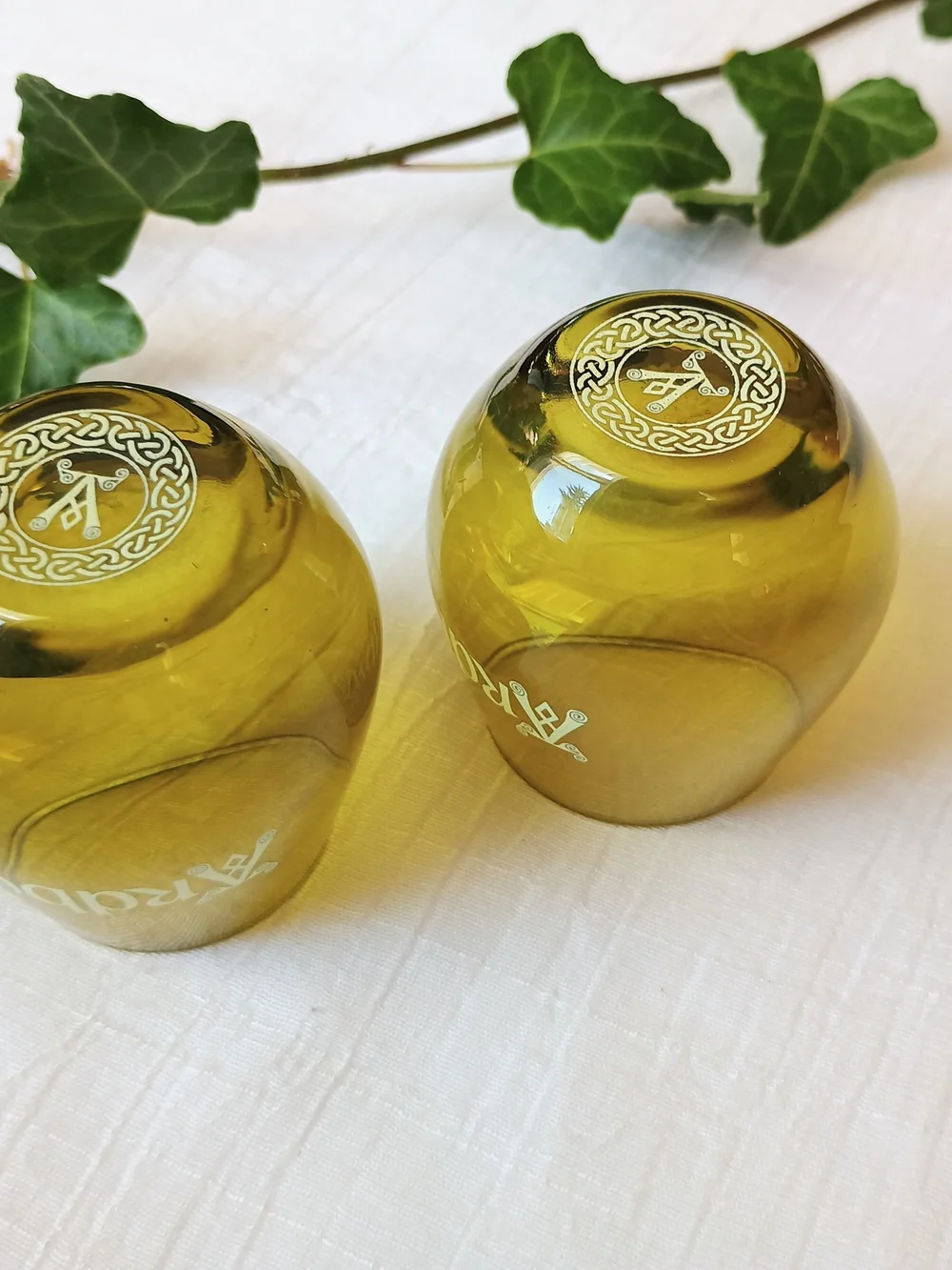 🎩 SPEAKEASY AESTHETIC 🎩 x 2 Green Glass Ardbeg Shot glasses, MCM Bar ware